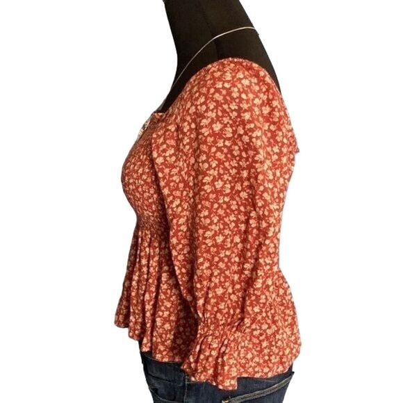 American Eagle Smocked Square Neck Peplum Blouse Size XS - Picture 7 of 10